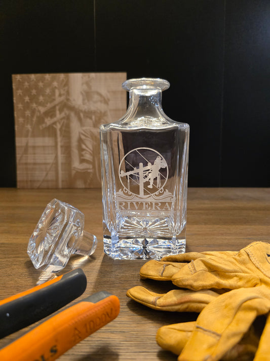 Lineman Gift, Personalized Decanter Set, Line gear, electrical lineman, journeyman lineman, power lineman, personalized gift, personalised gifts,wedding gifts for couples, customized gifts,personalized gifts for him