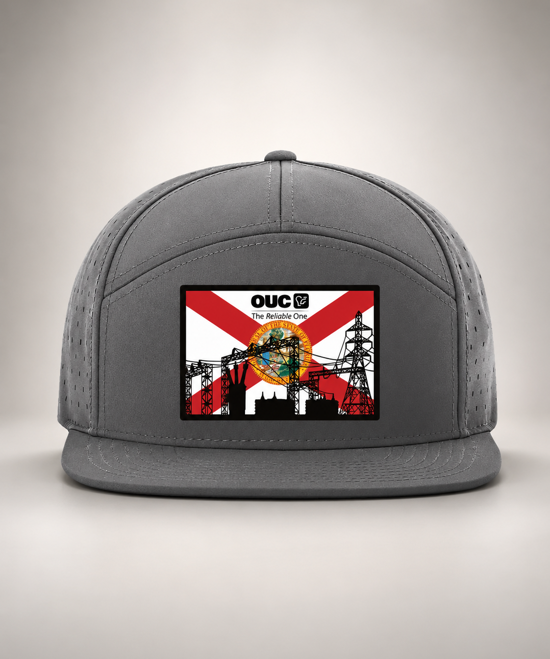 Custom leather patch hats including lineman substation patriotic and hunting cap designs