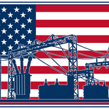 Panoramic 50-star American flag artwork with navy substation equipment