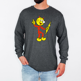 Reddy Kilowatt long sleeve shirt in dark heather on model