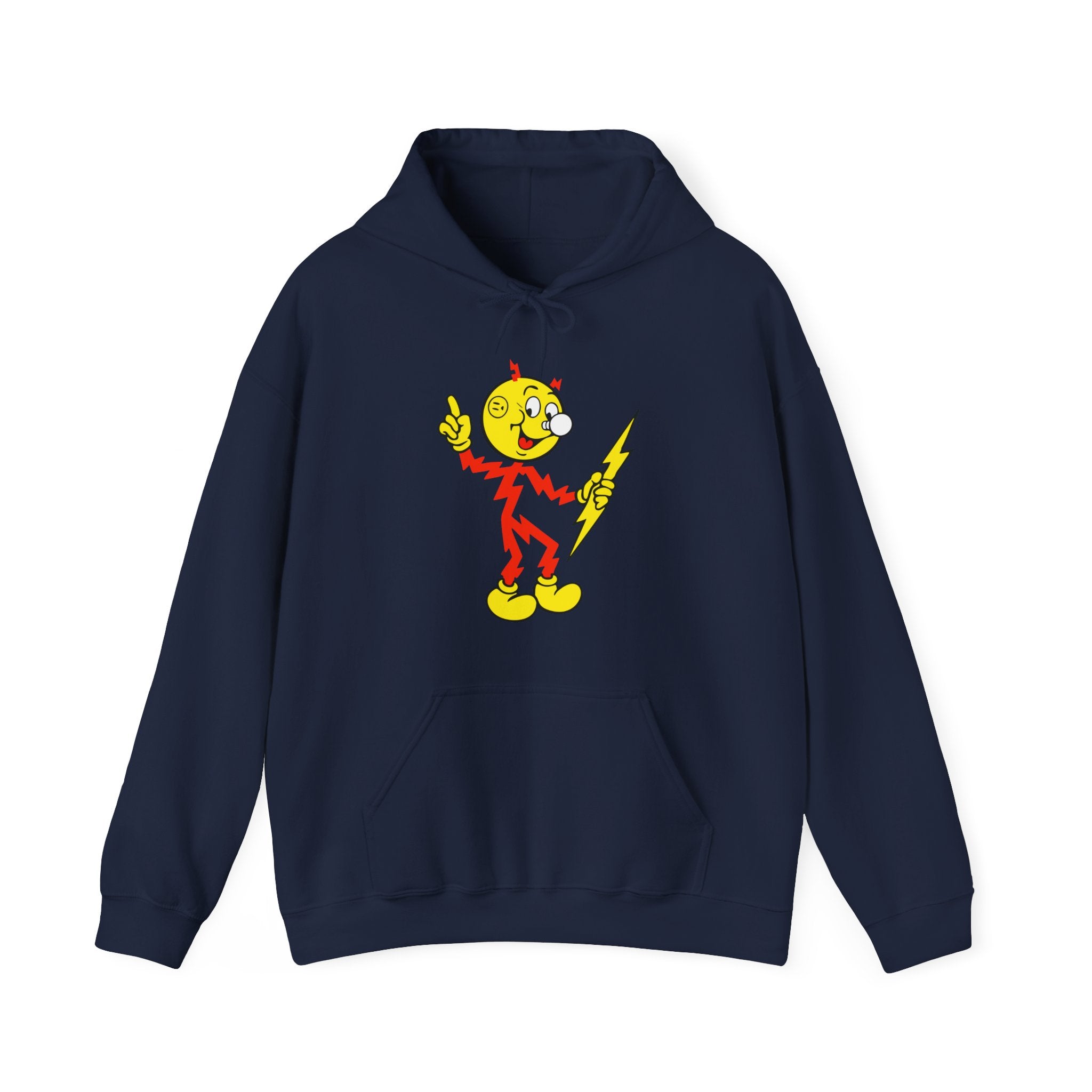 Navy Reddy Kilowatt hoodie front view