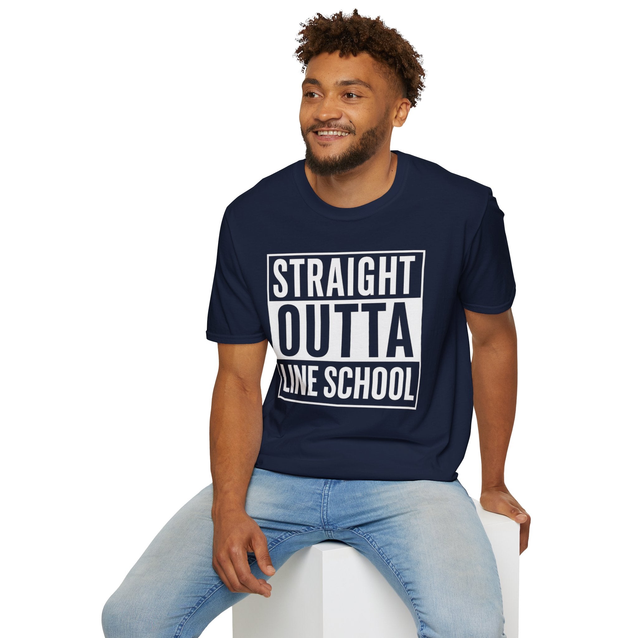 Straight Outta Line School T-Shirt in White shirt color