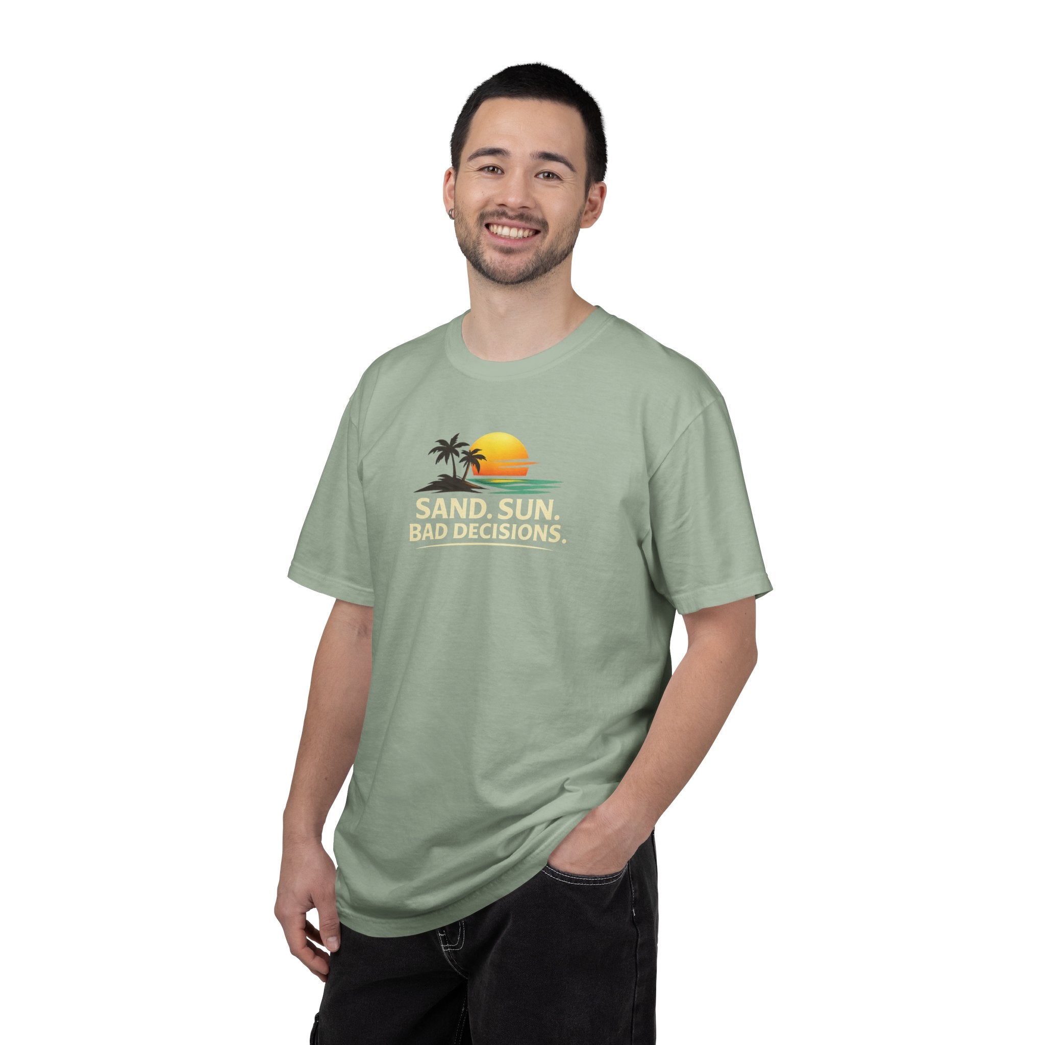 Funny Raccoon Beach Vacation Shirt – Sand Sun Bad Decisions Tee in Bay shirt color