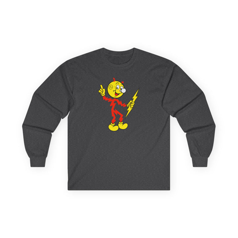 Dark heather Reddy Kilowatt long sleeve shirt front view