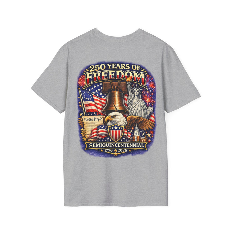 250 Years of Freedom T-Shirt – 1776–2026 Patriotic We The People Tee in Navy shirt color