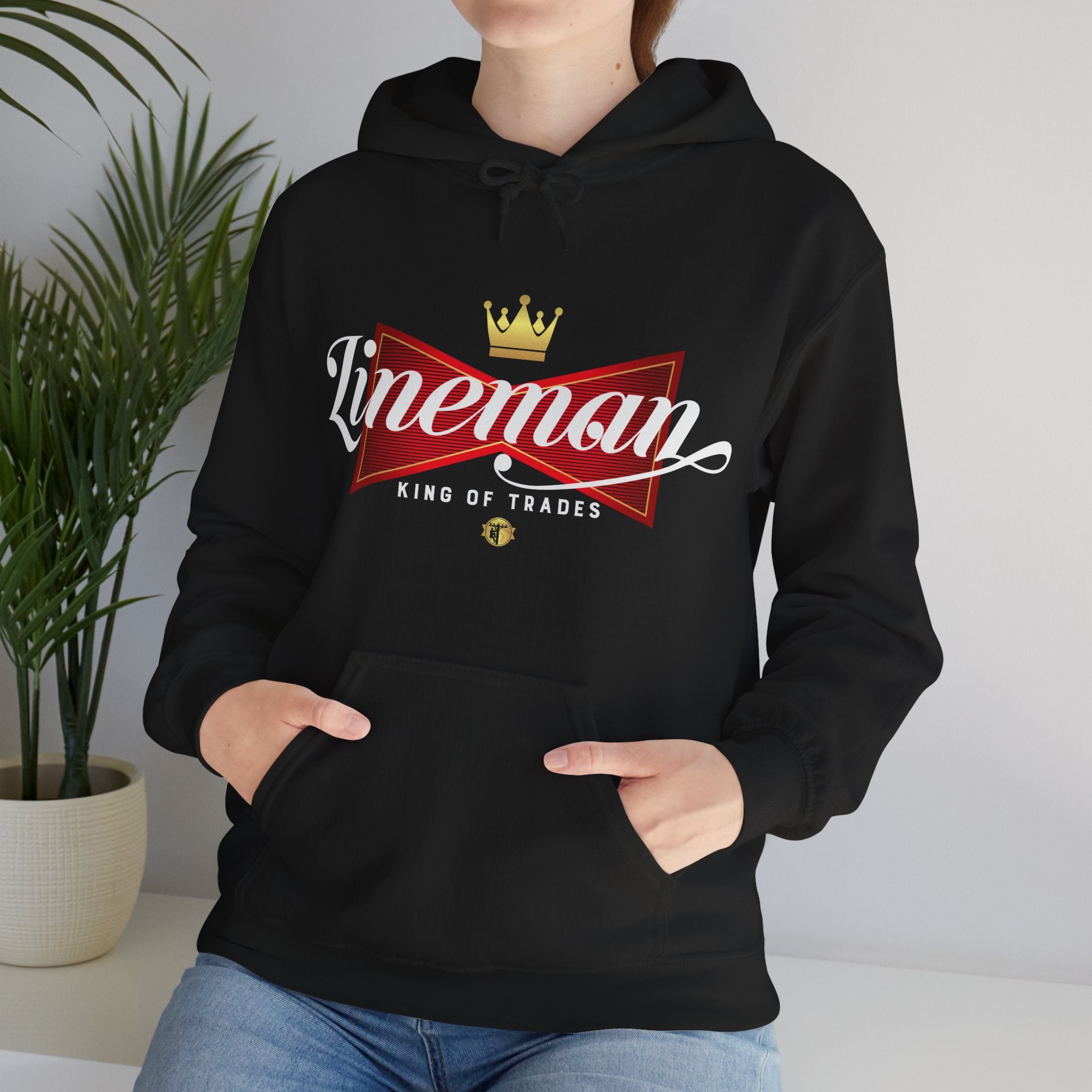 Lineman King of Trades Hoodie in Navy shirt color