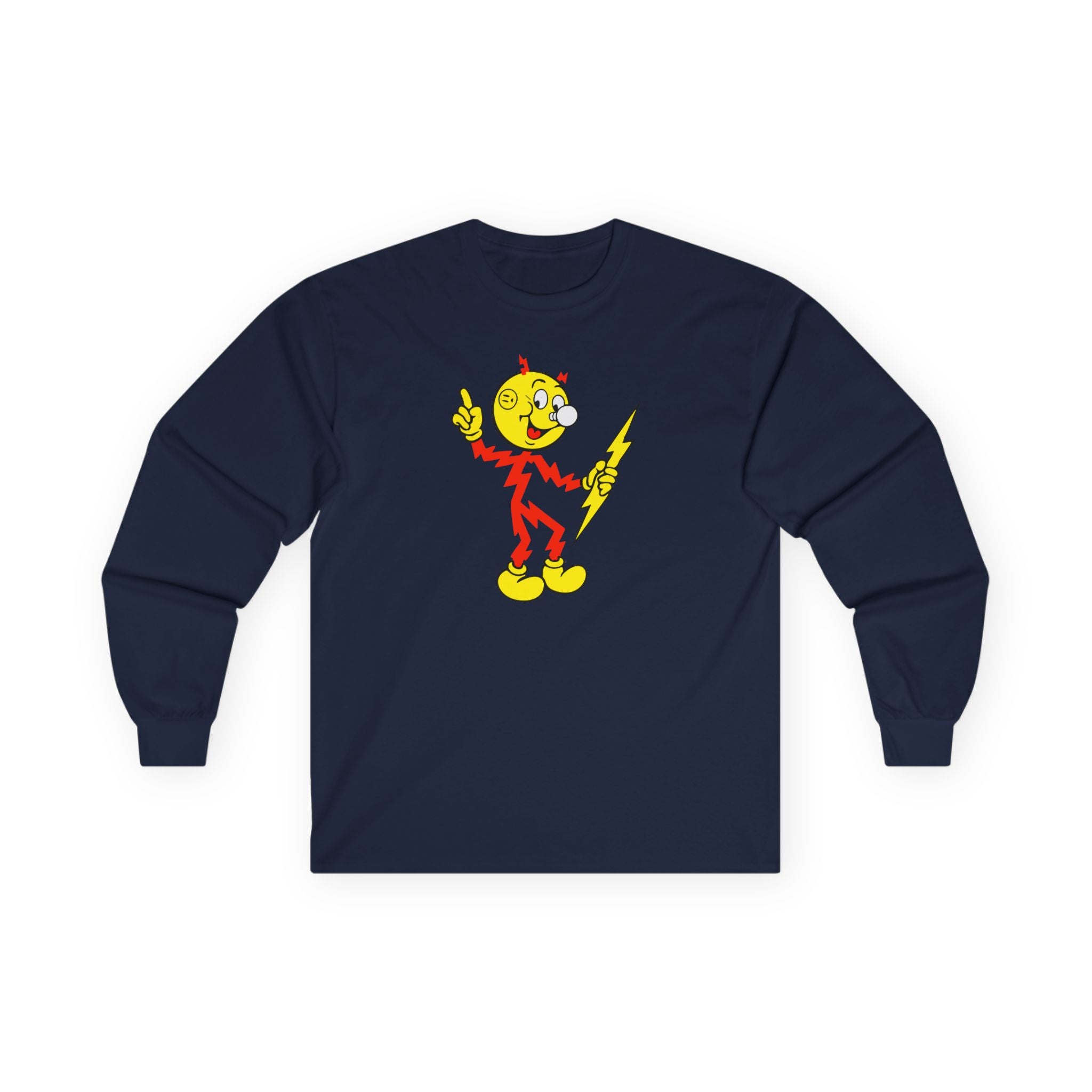 Navy Reddy Kilowatt long sleeve shirt front view