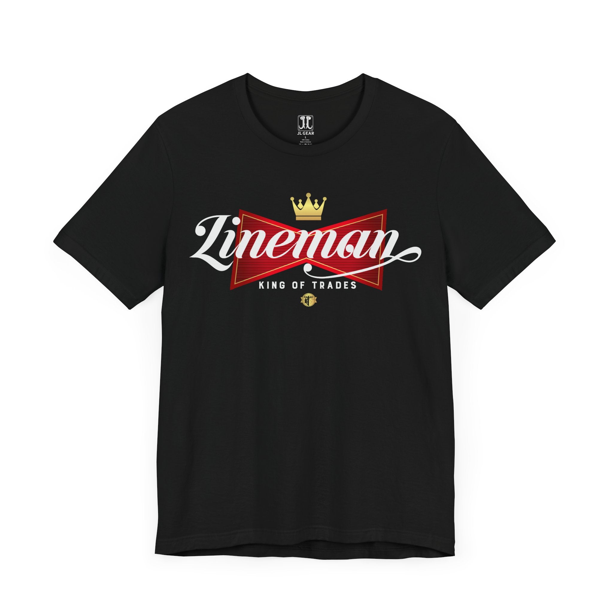 Lineman King of Trades Tee in Black shirt color