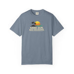 Funny Raccoon Beach Vacation Shirt – Sand Sun Bad Decisions Tee in Blue Jean shirt color