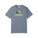 Funny Raccoon Beach Vacation Shirt – Sand Sun Bad Decisions Tee in Blue Jean shirt color
