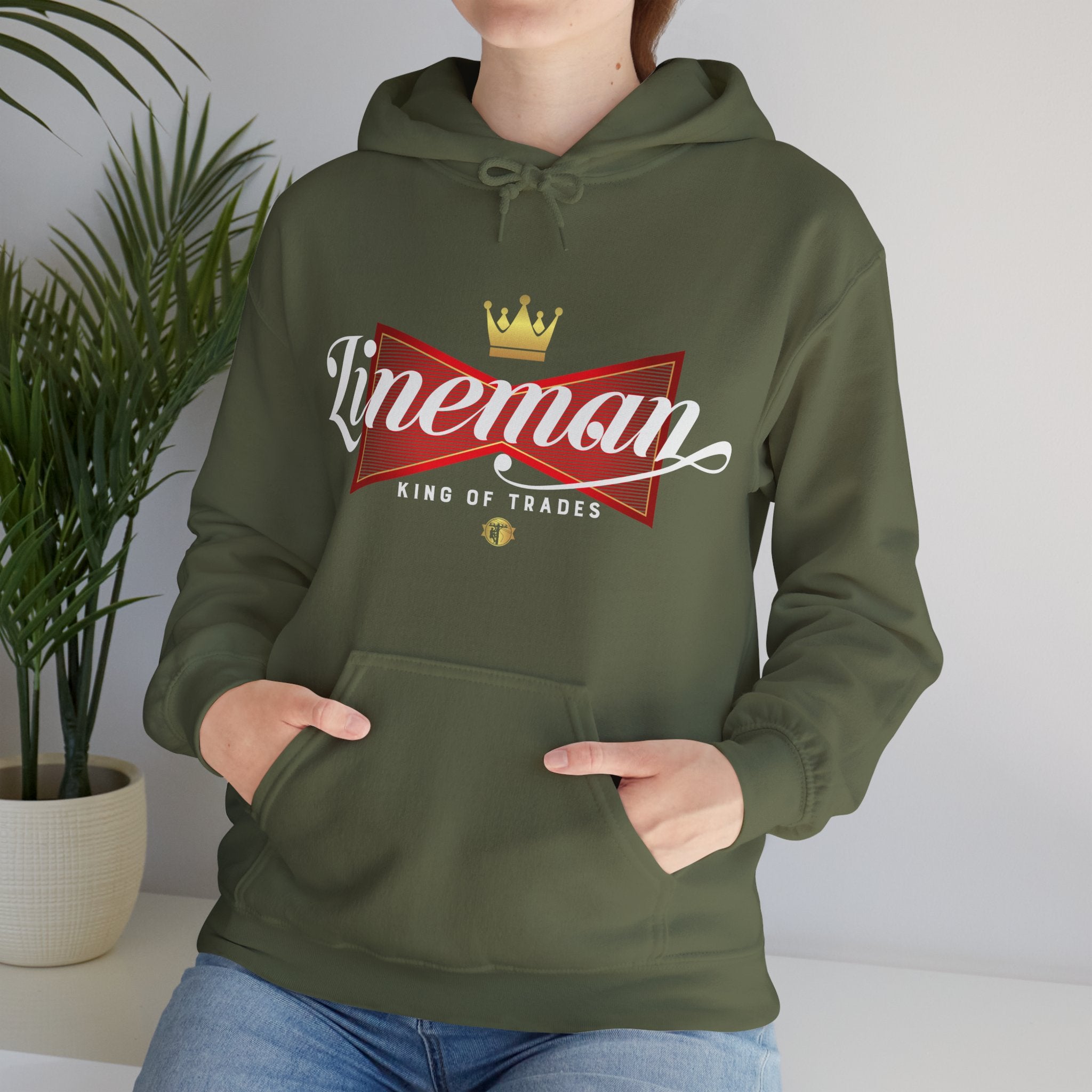 Lineman King of Trades Hoodie in Dark Heather shirt color