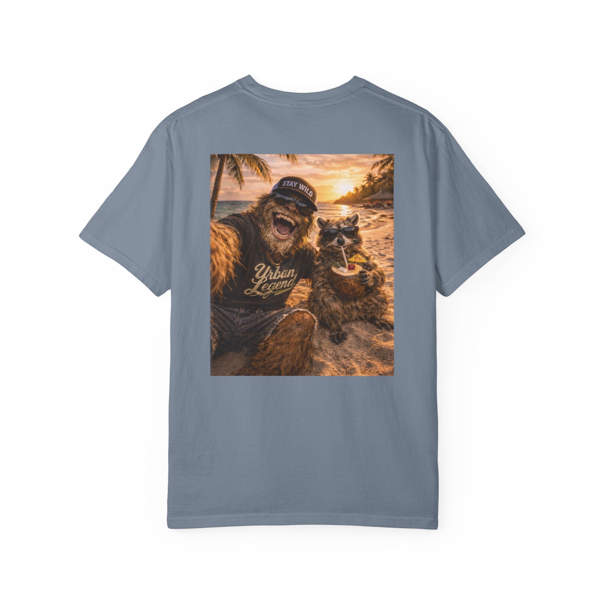 Funny Raccoon Beach Vacation Shirt – Sand Sun Bad Decisions Tee in Blue Jean shirt color