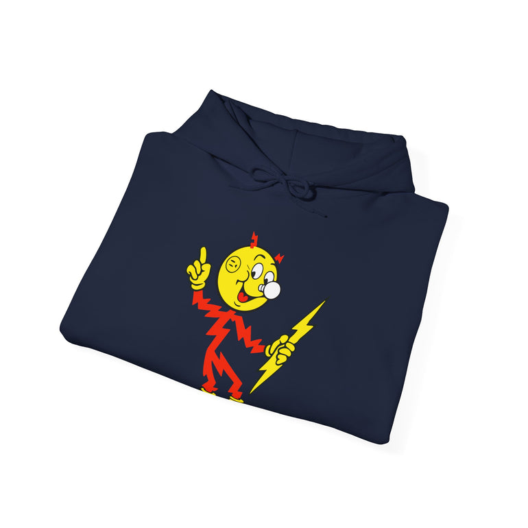 Navy Reddy Kilowatt hoodie folded view