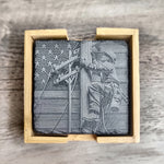 Lineman Slate Coaster Set engraved glass detail