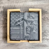 Lineman Slate Coaster Set engraved glass detail