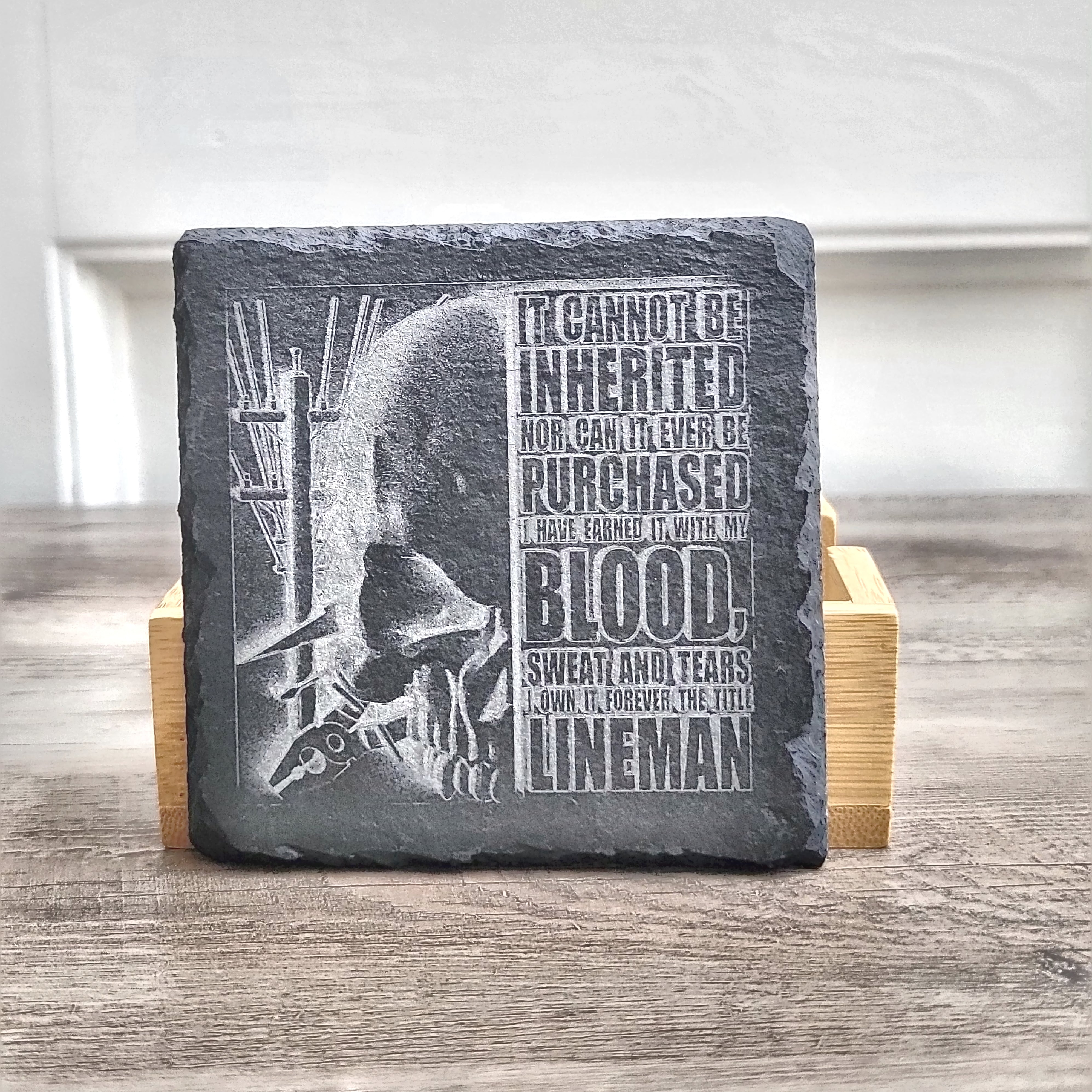 Lineman Slate Coaster Set personalization close up
