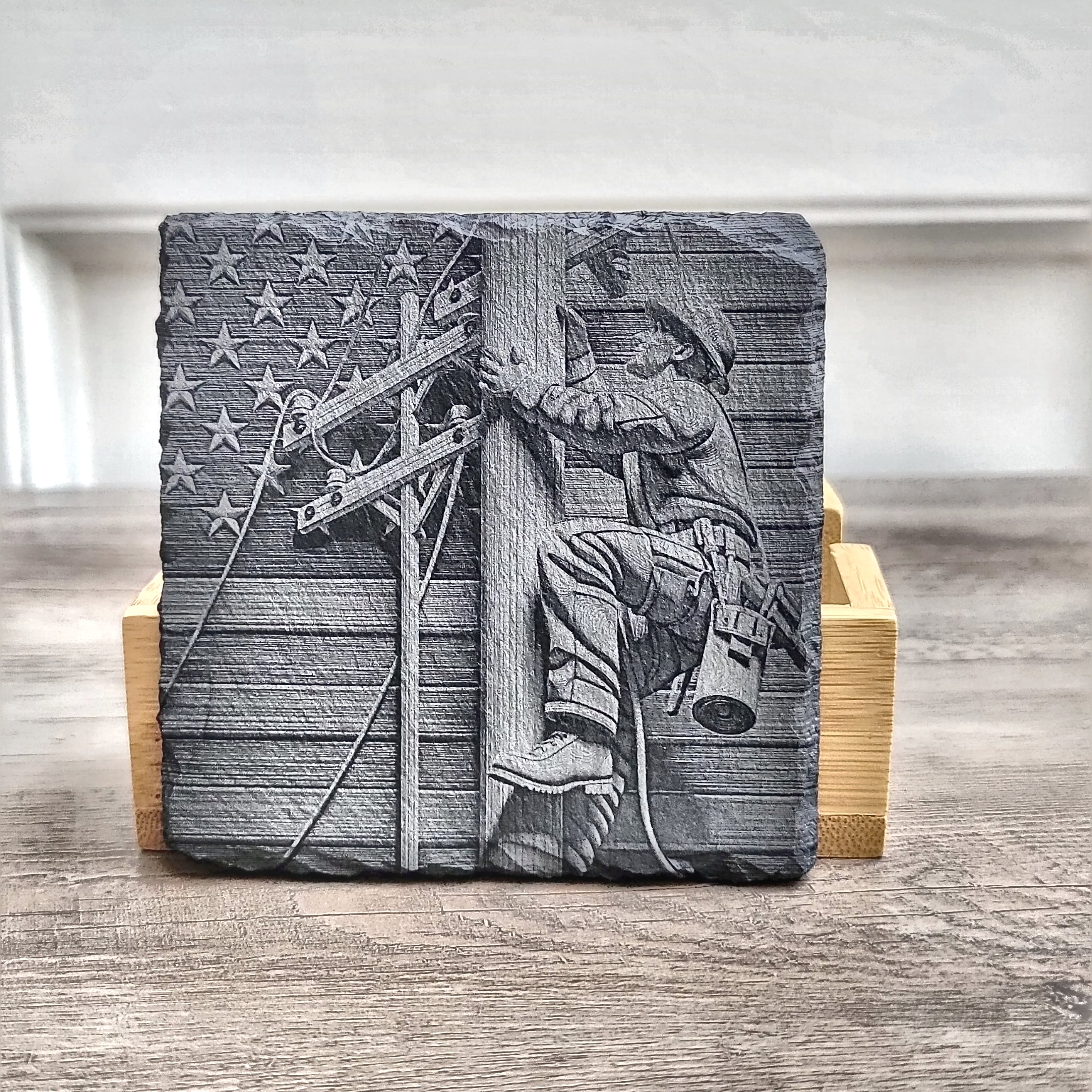 Lineman Slate Coaster Set gift-ready set view