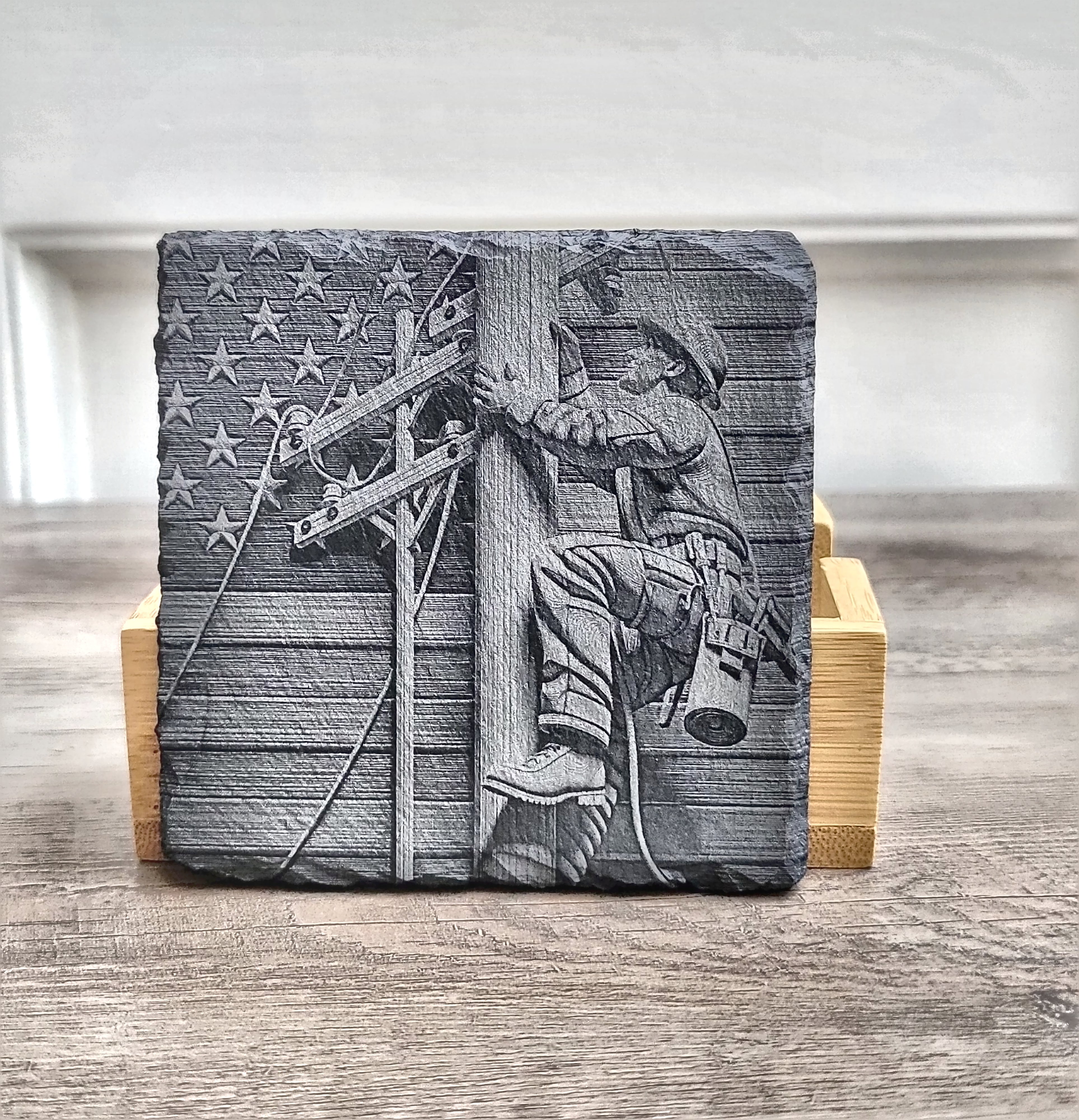 Lineman Slate Coaster Set gift-ready set view