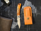 Personalized Lineman Folding Knife: Wood & Steel with Leather Sheath
