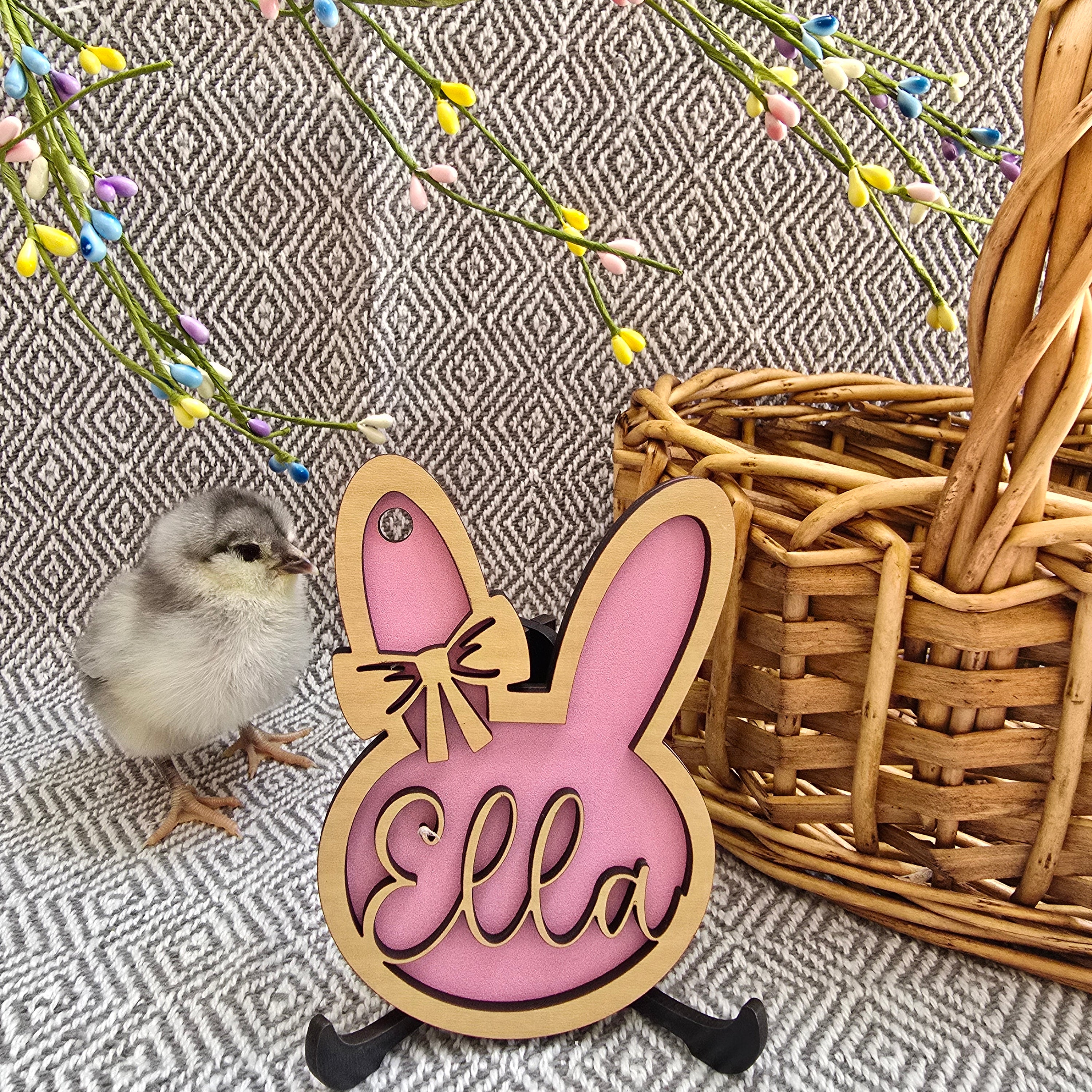 Personalized Easter Basket Tag - Handcrafted Bunny Design for Kids' Baskets, Unique Holiday Gift & Keepsake holiday ornament