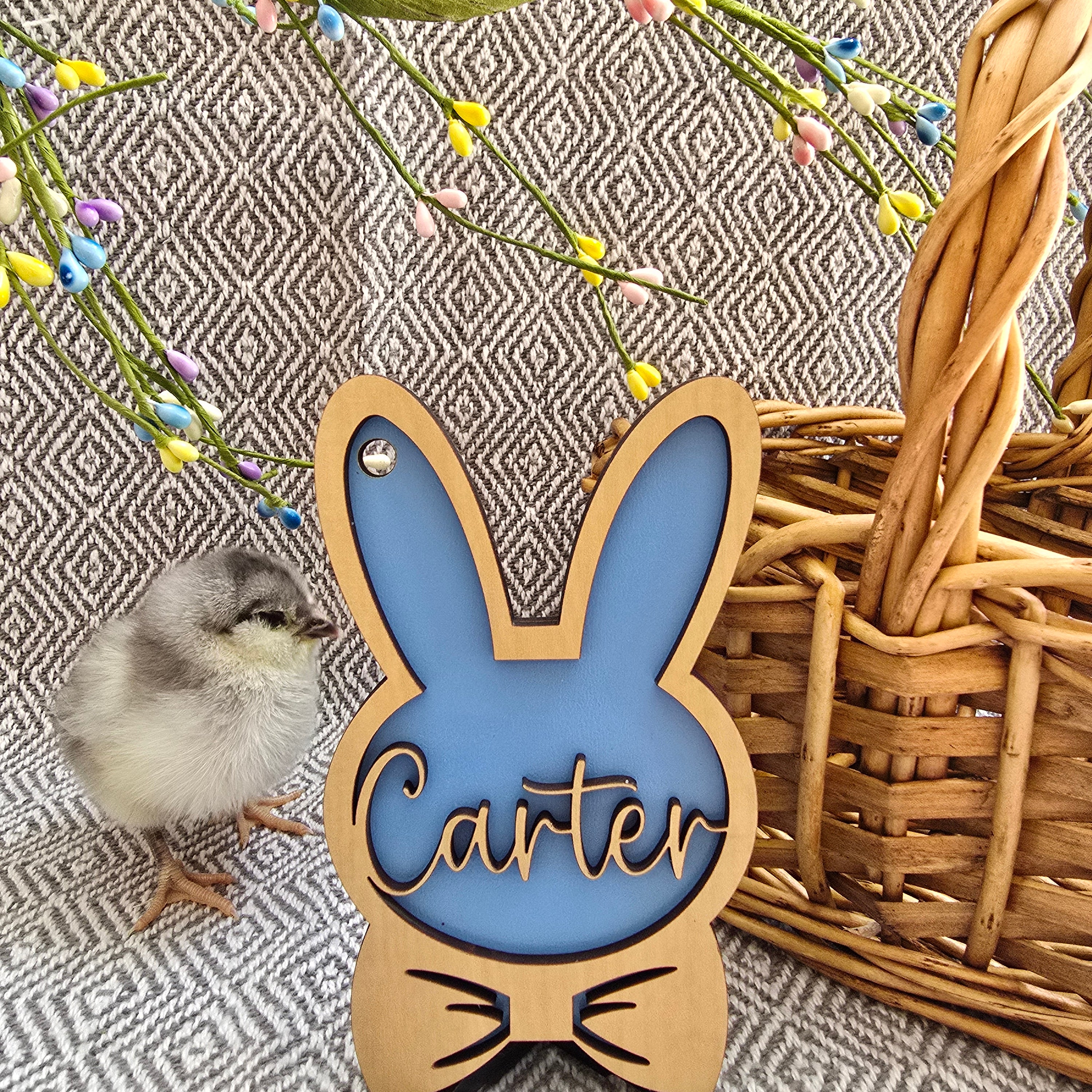 Personalized Easter Basket Tag - Handcrafted Bunny Design for Kids' Baskets, Unique Holiday Gift & Keepsake holiday ornament