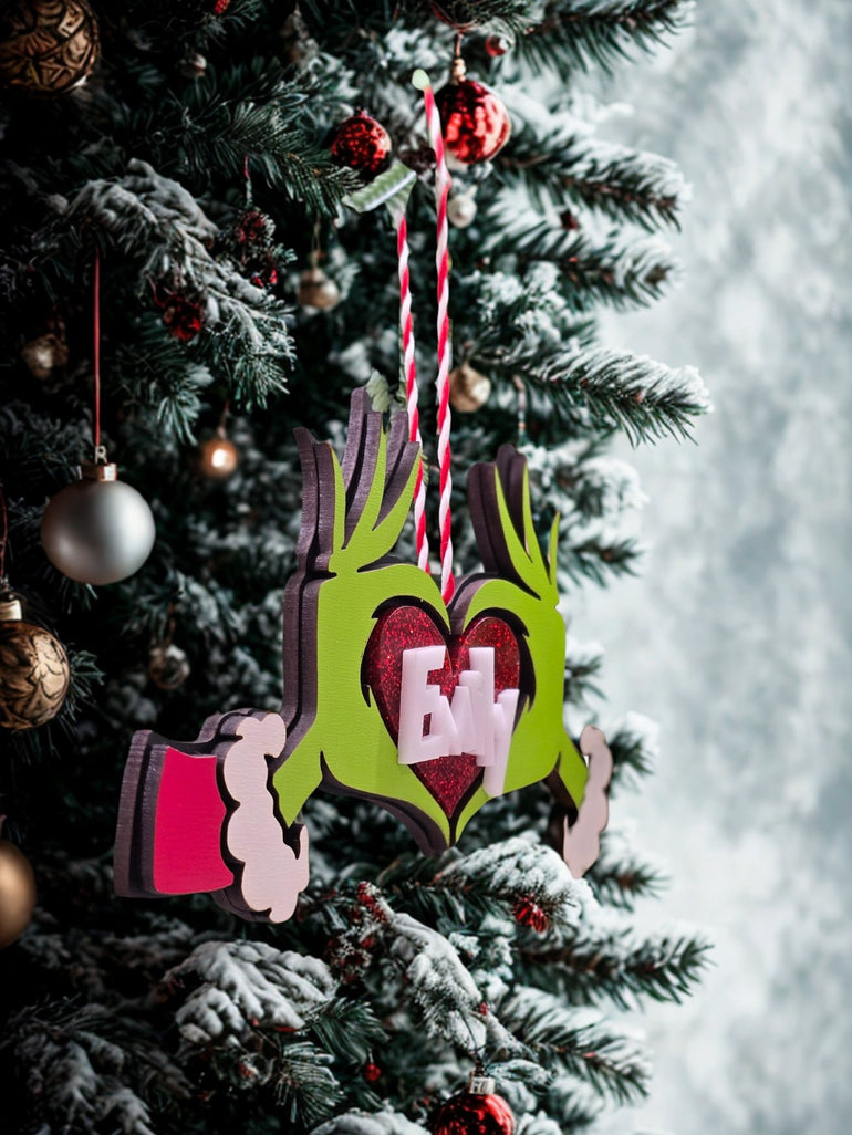 Custom green holiday character-inspired ornament for Christmas tree