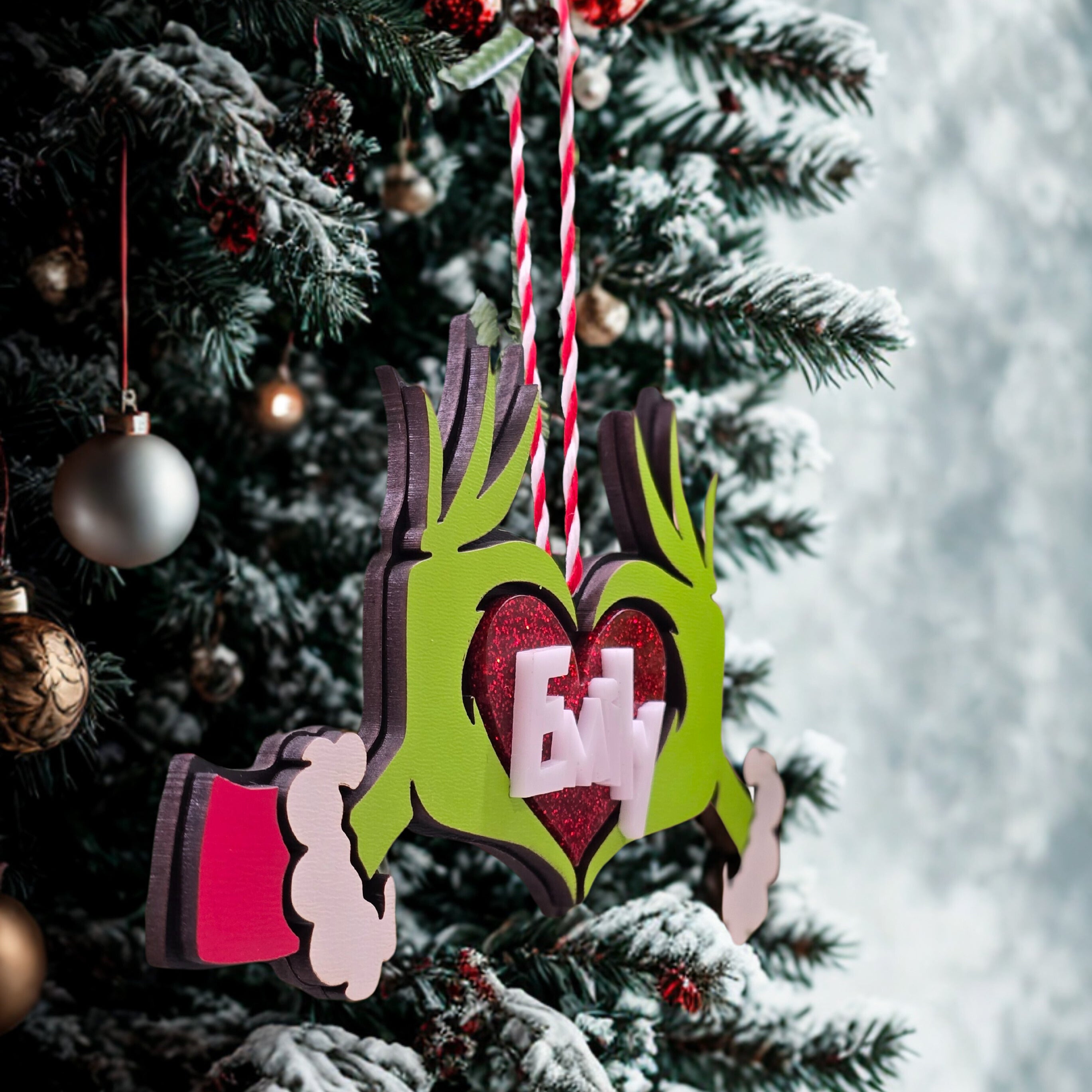 Personalized Grinch Ornament – Custom Whoville Christmas Ornament layered ornament detail