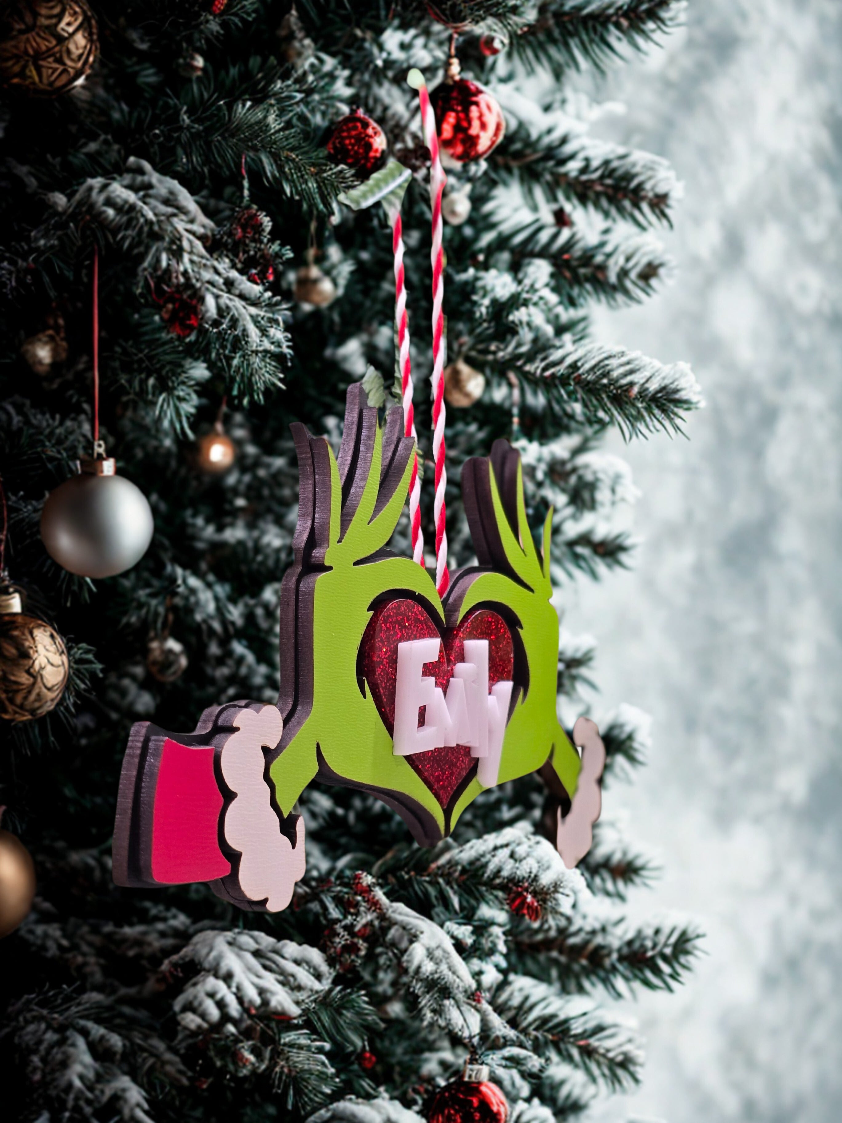 Personalized Grinch Ornament – Custom Whoville Christmas Ornament layered ornament detail