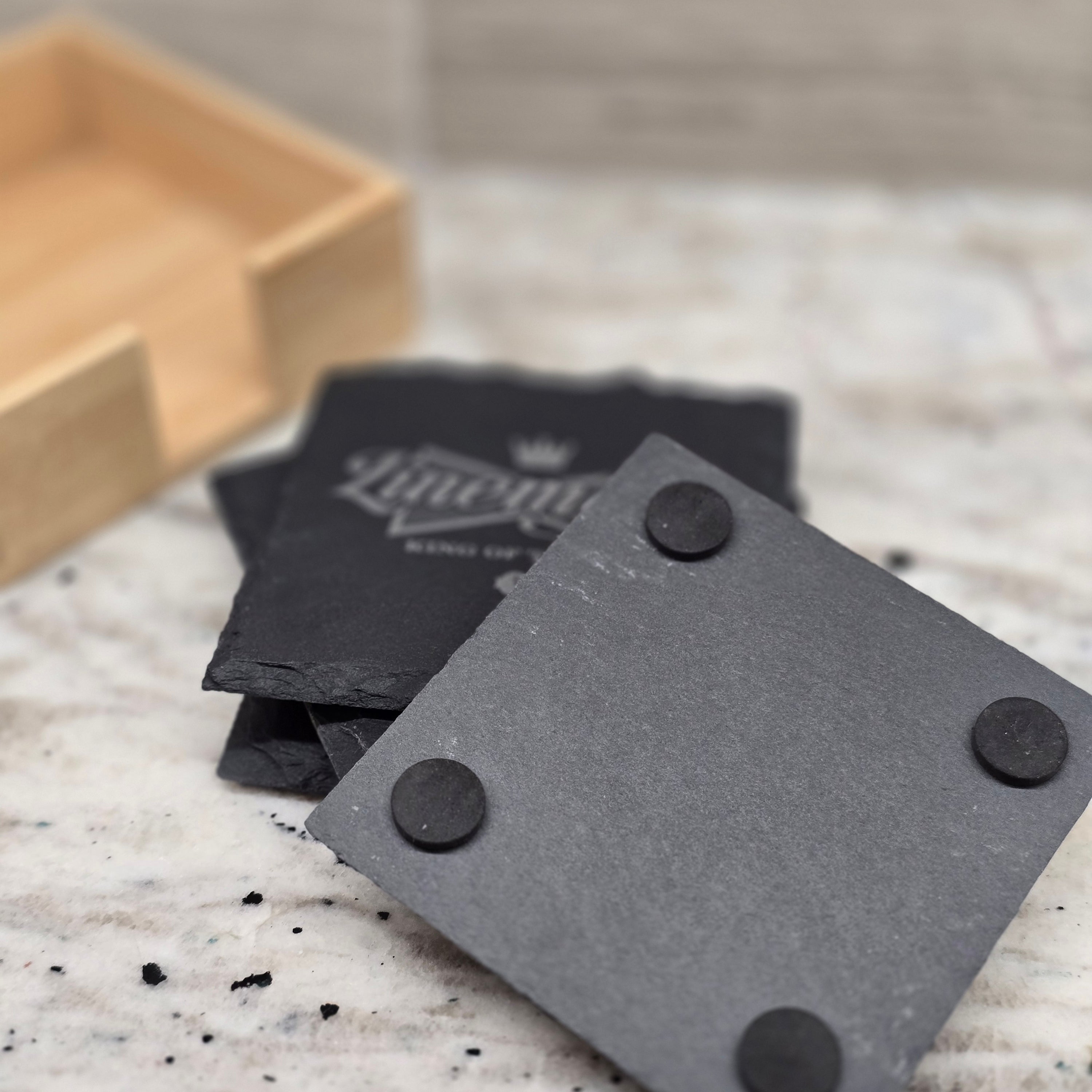 Engraved Lineman Slate Coaster Set with Wood Holder – King of Trades barware product view