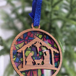 Nativity Ornament – Mary with Manger personalized name detail