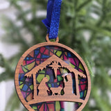 Nativity Ornament – Mary with Manger personalized name detail
