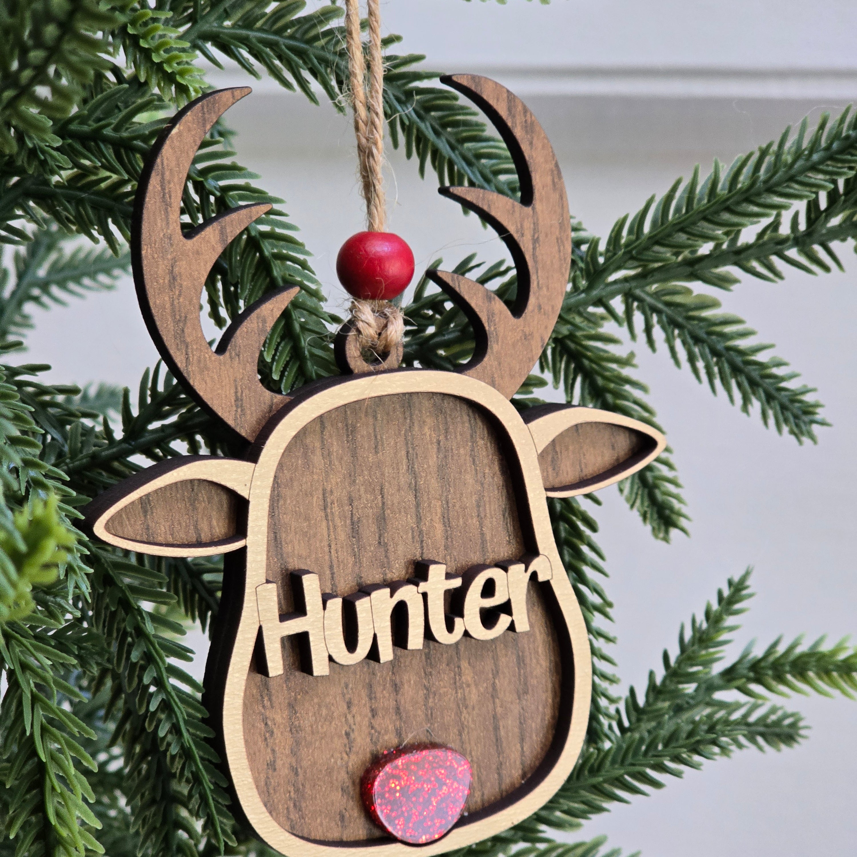 Personalized Reindeer Christmas Ornament layered ornament detail
