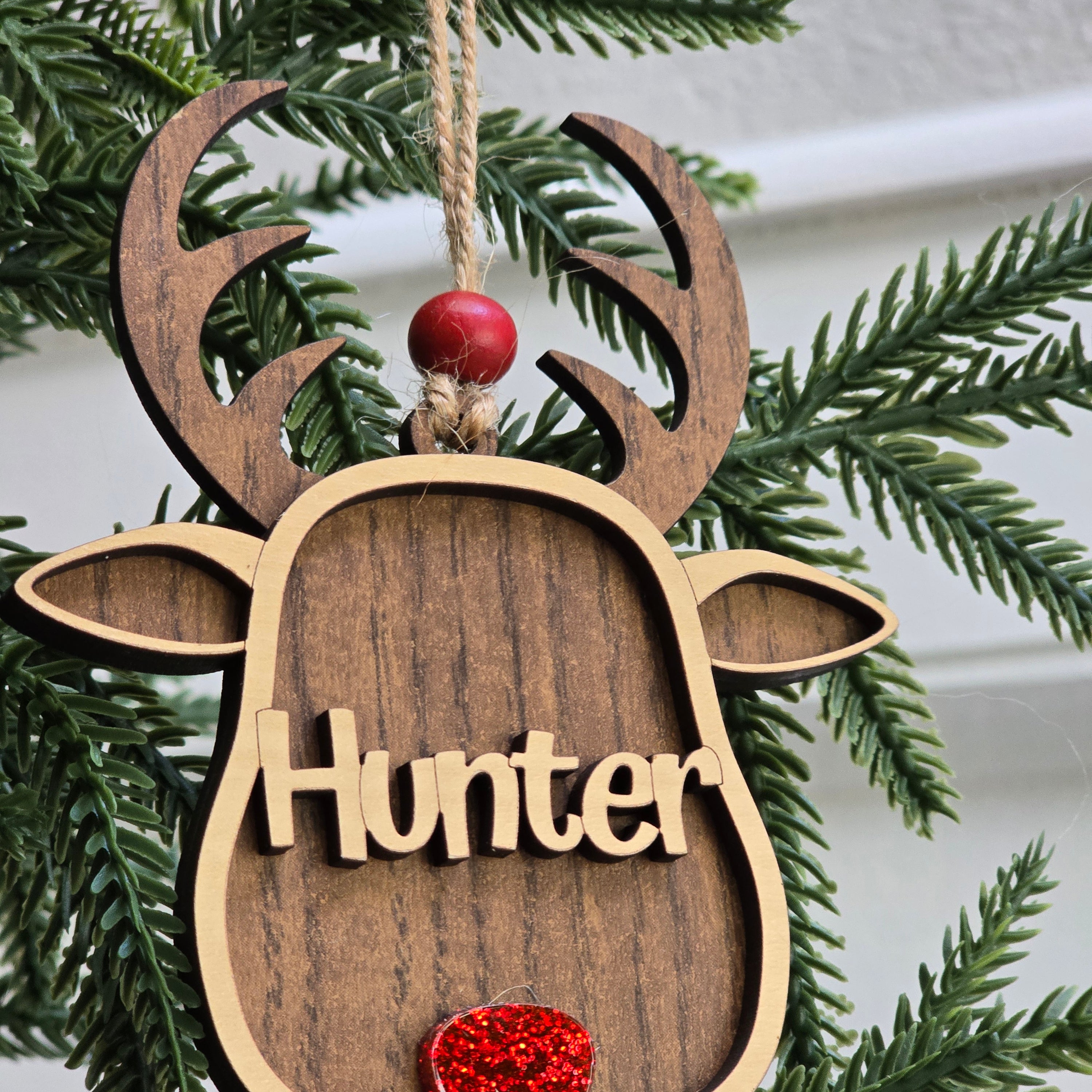 Personalized Reindeer Christmas Ornament personalized name detail