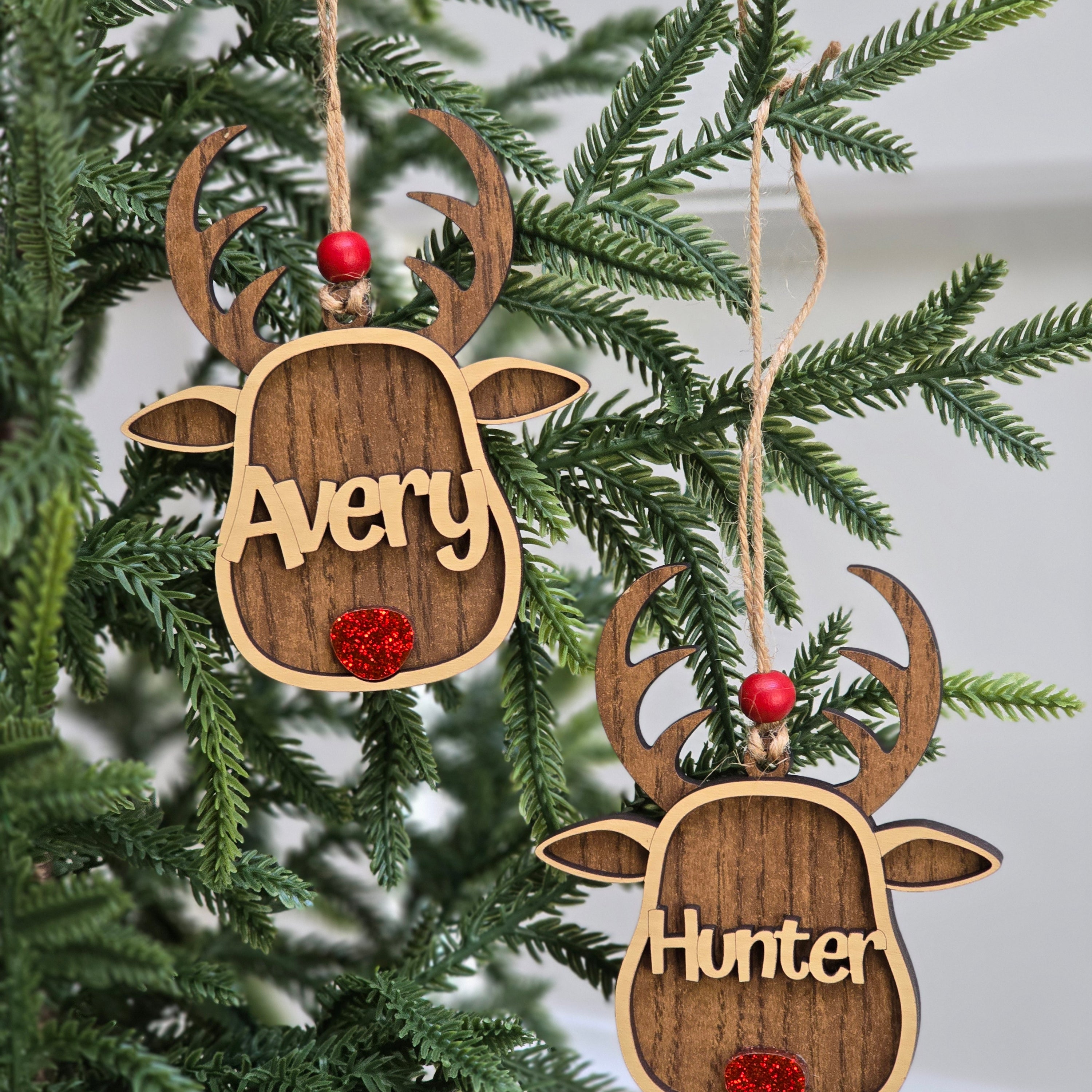 Personalized Reindeer Christmas Ornament Christmas tree decor view