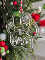Frosted paw-shaped ornament with pet name