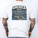 Substation Electrician Shirt – America Runs on Power Tee in Black shirt color