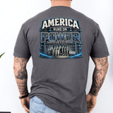 Substation Electrician Shirt – America Runs on Power Tee in Sport Grey shirt color