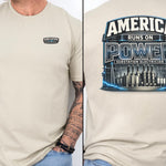 Substation Electrician Shirt – America Runs on Power Tee in Dark Heather shirt color