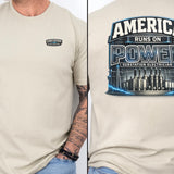 Substation Electrician Shirt – America Runs on Power Tee in Dark Heather shirt color