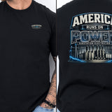 Substation Electrician Shirt – America Runs on Power Tee in Charcoal shirt color