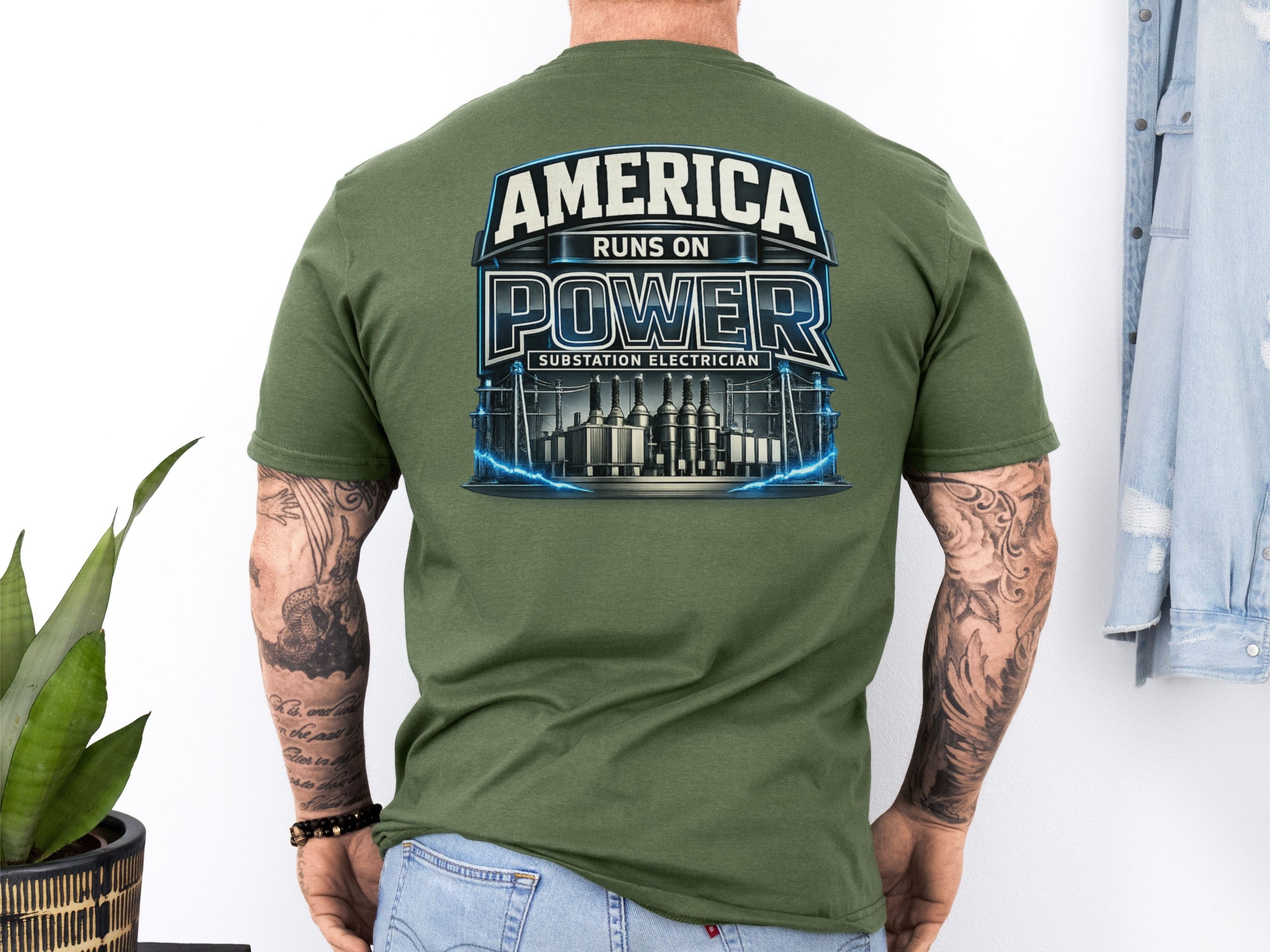 Substation Electrician Shirt – America Runs on Power Tee in Sport Grey shirt color