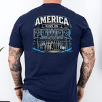 Substation Electrician Shirt – America Runs on Power Tee in Military Green shirt color
