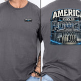 Substation Electrician Shirt – America Runs on Power Tee in Charcoal shirt color