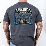 Substation Electrician Shirt – America Runs on Power Tee in Sand shirt color