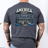 Substation Electrician Shirt – America Runs on Power Tee in Sand shirt color