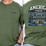 Substation Electrician Shirt – America Runs on Power Tee in White shirt color