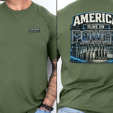 Substation Electrician Shirt – America Runs on Power Tee in White shirt color