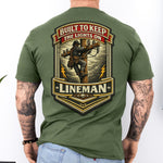 Lineman Shirt Built to Keep the Lights On Back Print Tee in military green shirt color