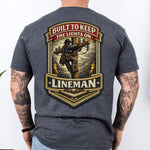 Lineman Shirt Built to Keep the Lights On Back Print Tee in Heather Gray shirt color