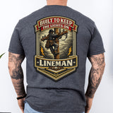 Lineman Shirt Built to Keep the Lights On Back Print Tee in Heather Gray shirt color